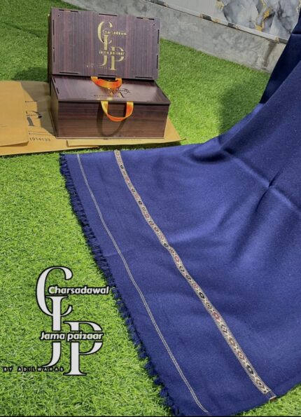 Premium Charsadawal Blue Shawl – Luxury Soft Fabric with Fine Border | Charsadawal Jama Paizaar