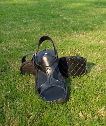 Men’s Traditional BLACK Panjedar Leather Chappal by Adil Wahab